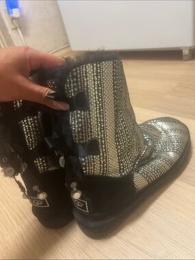 UGG Silver Sequin Fur-Trim Short Boot